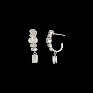 Tiered Radiant Diamond J-Hoop Dangle Bali Earrings in 14K White Gold
