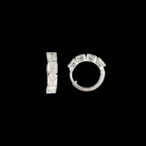 Cushion Cut Eternity Huggie Hoop Bali Earrings in 14K White Gold
