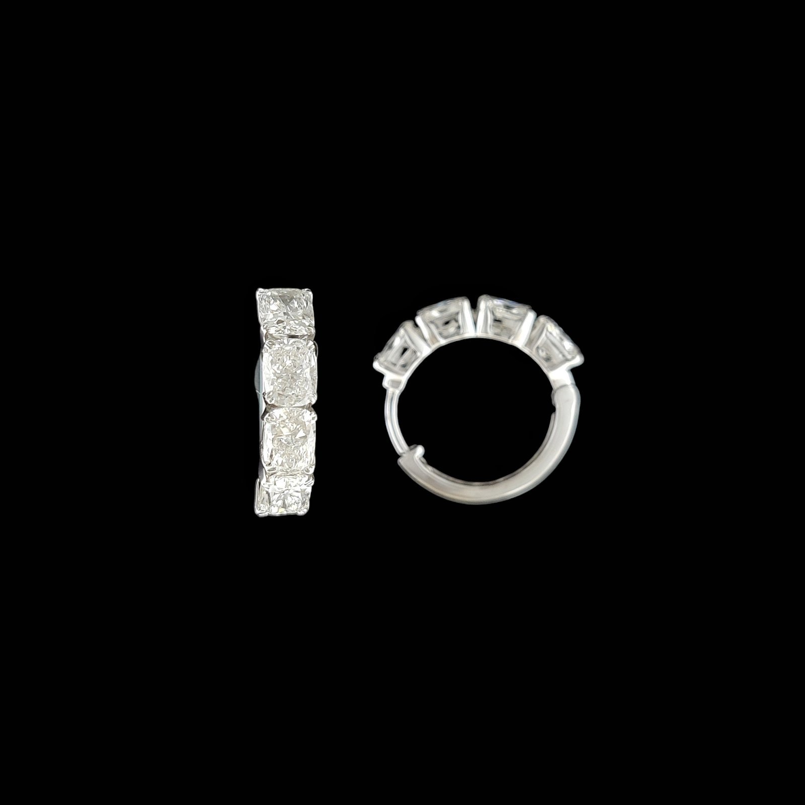 Cushion Cut Eternity Huggie Hoop Bali Earrings in 14K White Gold 1 Cushion Cut Eternity Huggie Hoop Bali Earrings in 14K White Gold