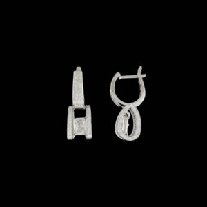 Oval Halo Droplet Leverback Huggie Earrings in 14K White Gold