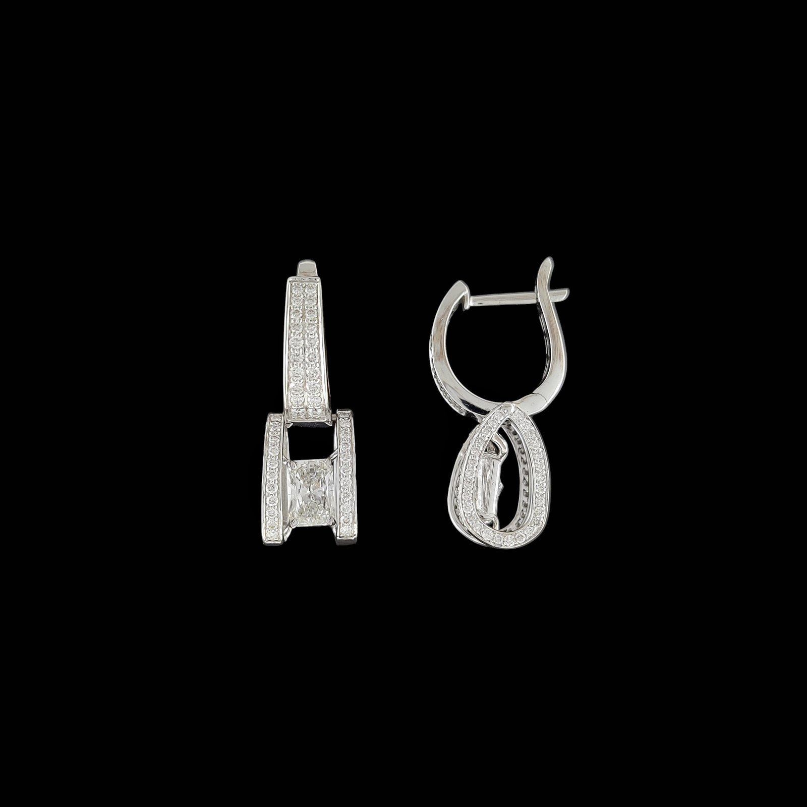 Oval Halo Droplet Leverback Huggie Earrings in 14K White Gold