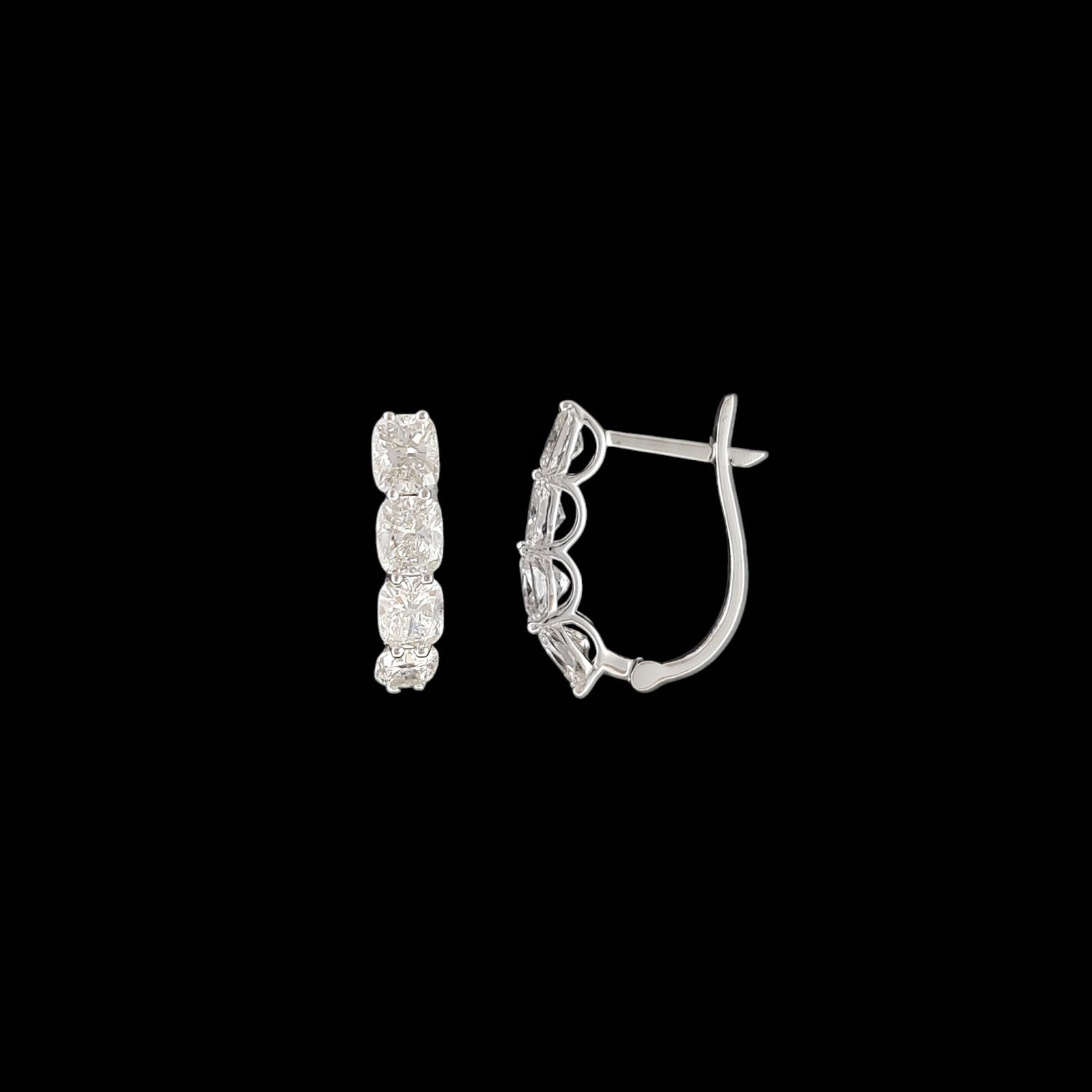 Four-Stone Cushion Cut Huggie Hoop Bali in 14K White Gold