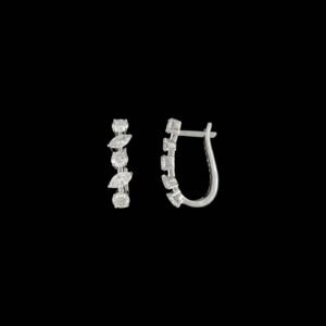 Alternating Round & Marquise Diamond Huggie Bali in 14K White Gold