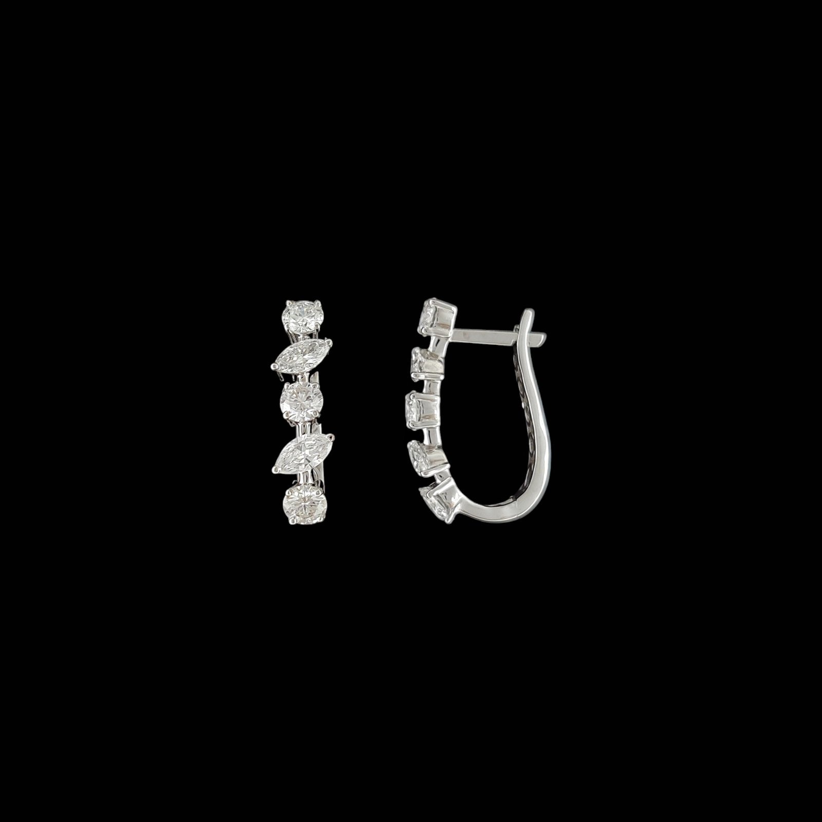 Alternating Round & Marquise Diamond Huggie Bali in 14K White Gold