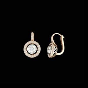 Floating Solitaire Halo Leverback Hoop Earrings in 14K Rose Gold