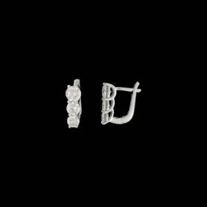 Three-Stone Round Diamond Shared-Prong Huggie Bali in 14K White Gold