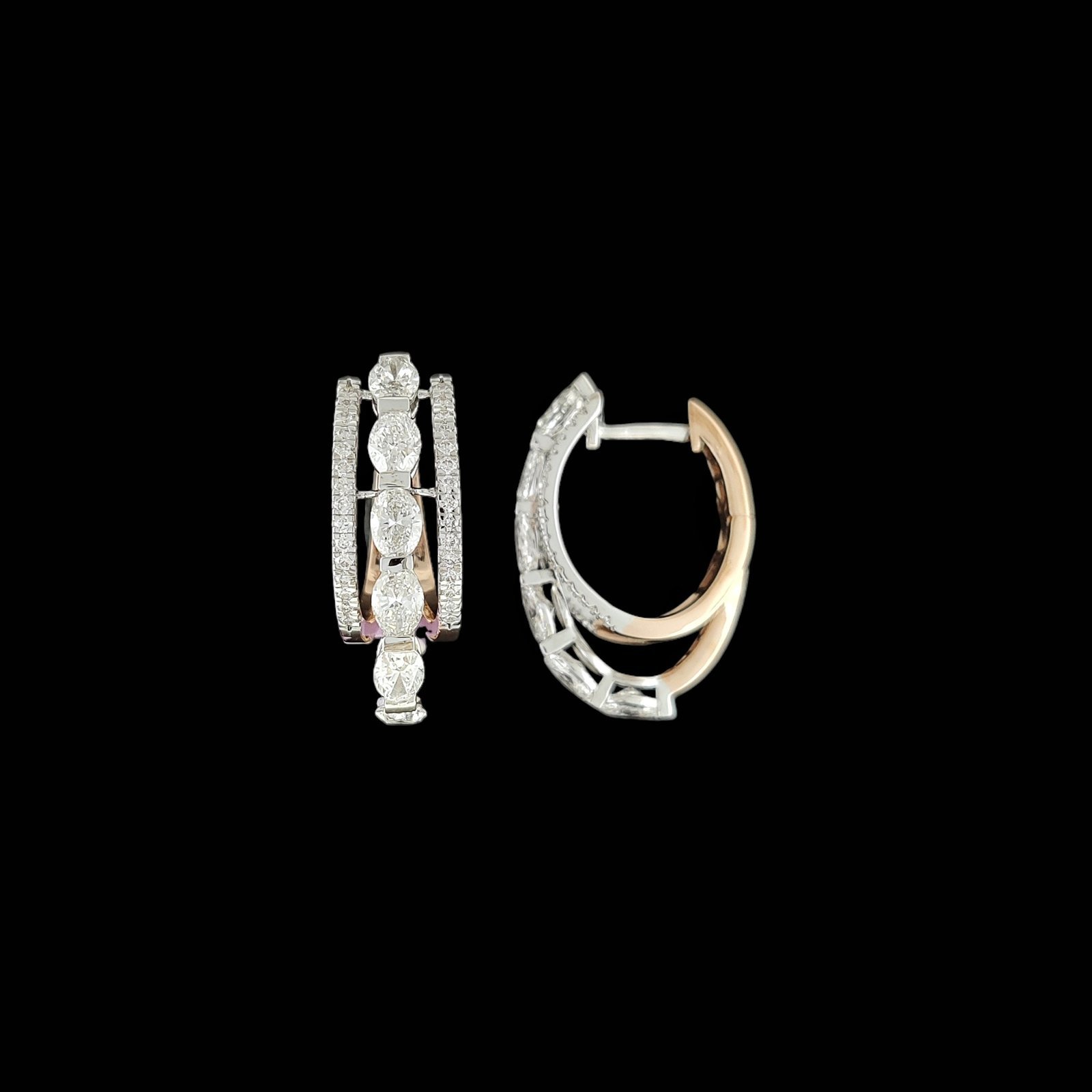 Triple-Row Pav? & Oval Diamond Two-Tone Huggie Hoops in 14K Gold