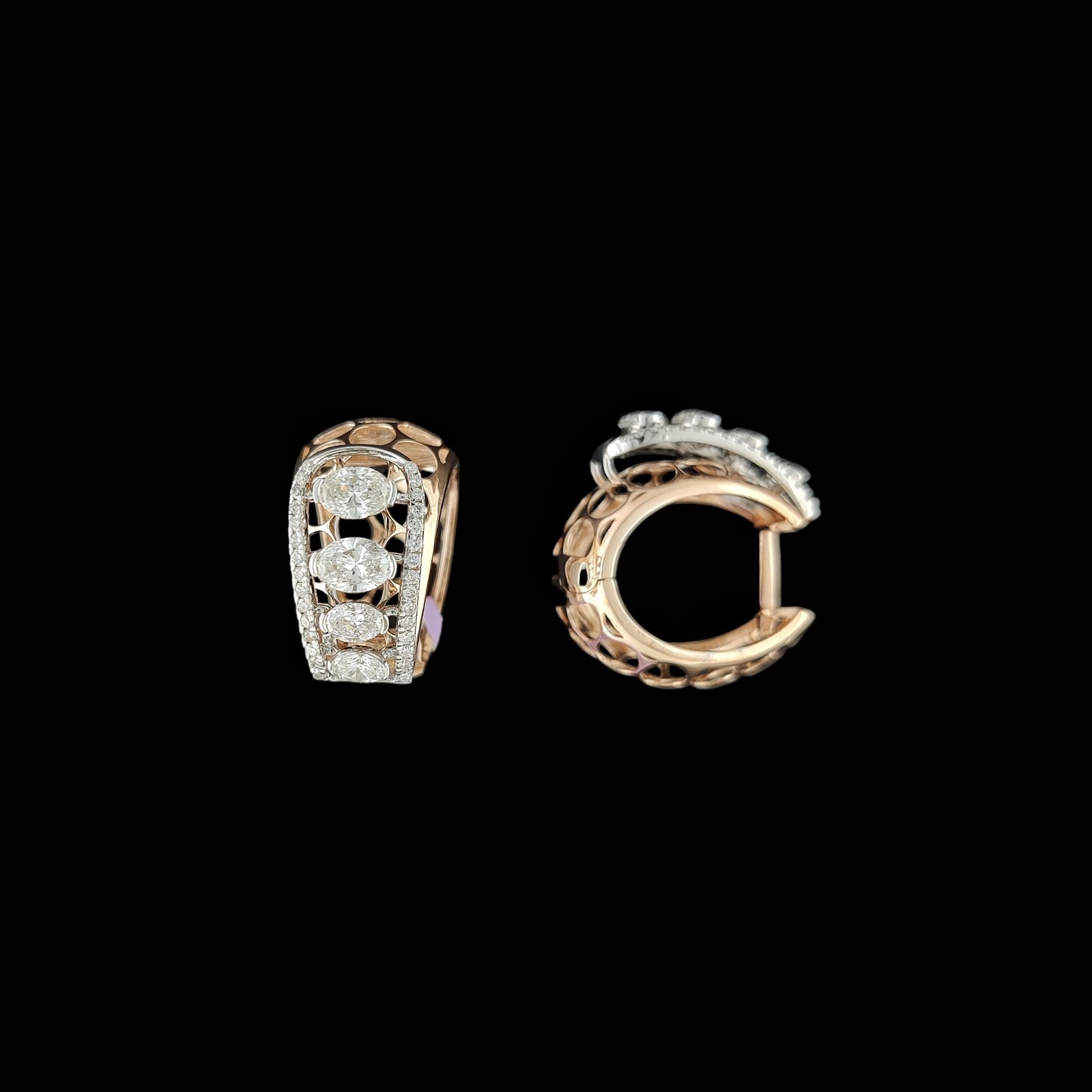 Oval Diamond Four-Stone Wide Huggie Bali in 14K Two-Tone Gold