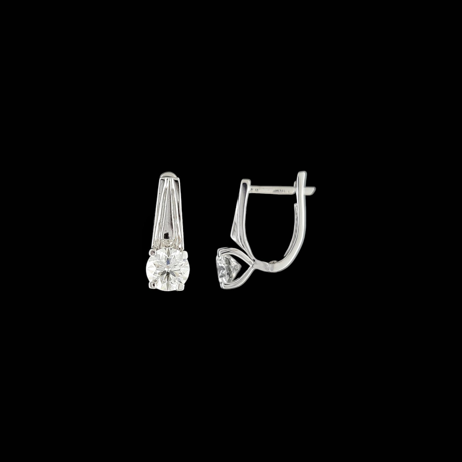 Tapered Fluted Solitaire Drop Huggie Bali in 14K White Gold