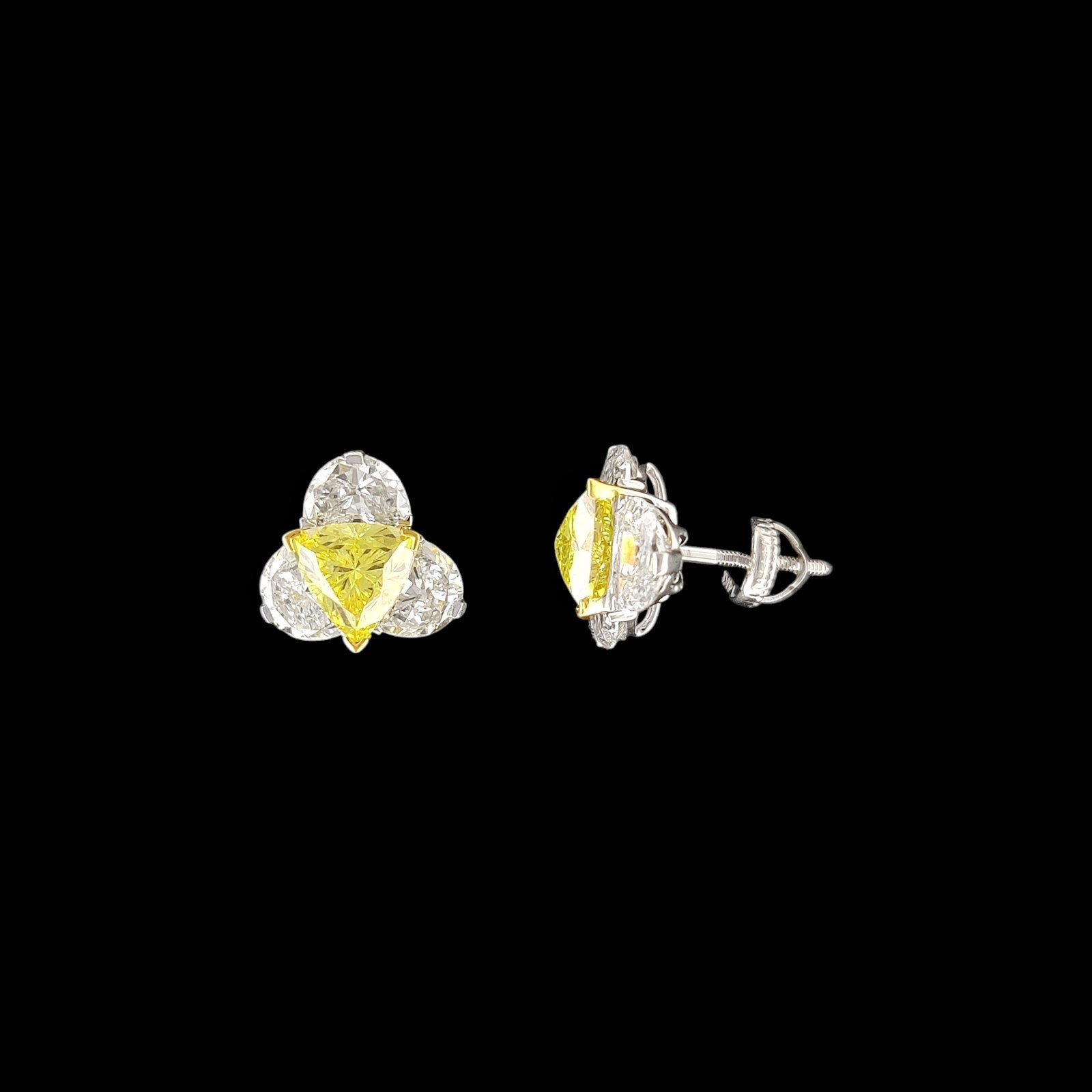Trilliant Fancy Yellow Lab Diamond Cluster Studs in 14K Gold 1 Trilliant Fancy Yellow Lab Diamond Cluster Studs in 14K Gold