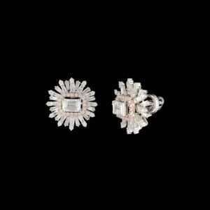Emerald Cut Diamond Rose Gold Double Sunburst Stud Earrings in 14K Gold