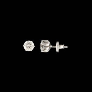 Lotus Crown Solitaire Diamond Stud Earrings in 14K White Gold