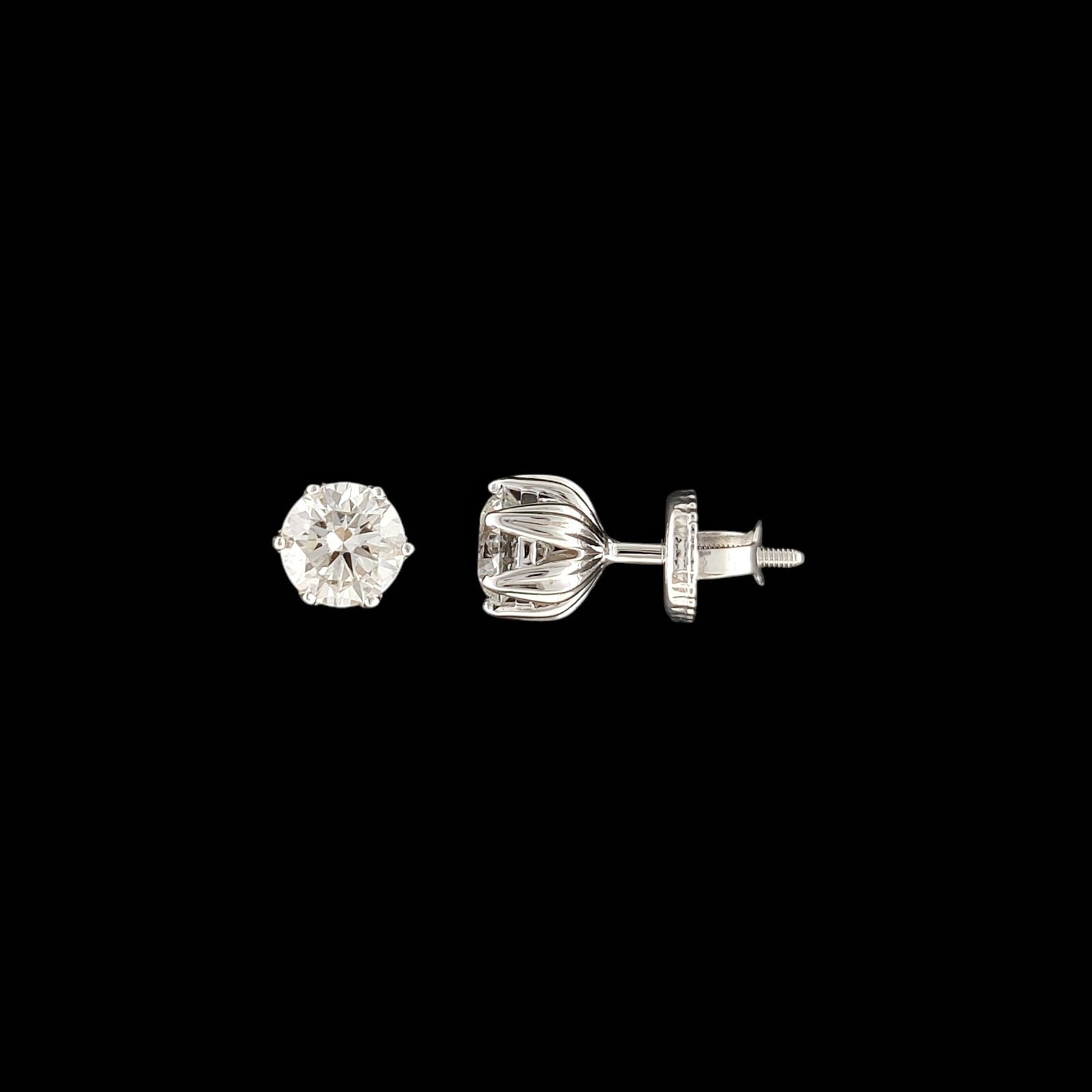 Lotus Crown Solitaire Diamond Stud Earrings in 14K White Gold 1 Lotus Crown Solitaire Diamond Stud Earrings in 14K White Gold