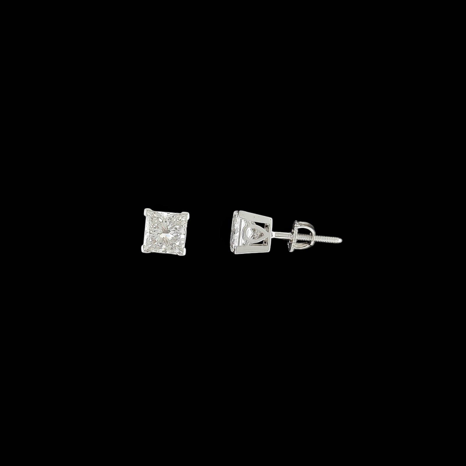 Princess Cut Teardrop Gallery Solitaire Studs in 14K White Gold 1 Princess Cut Teardrop Gallery Solitaire Studs in 14K White Gold