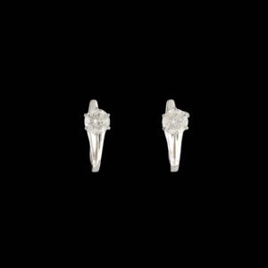 Classic Solitaire Huggie Leverback Diamond Earrings in 14K White Gold