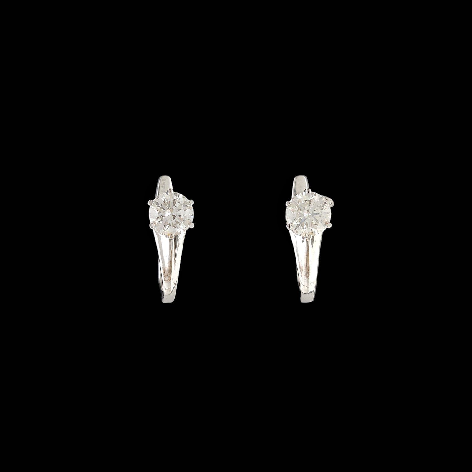 Classic Solitaire Huggie Leverback Diamond Earrings in 14K White Gold