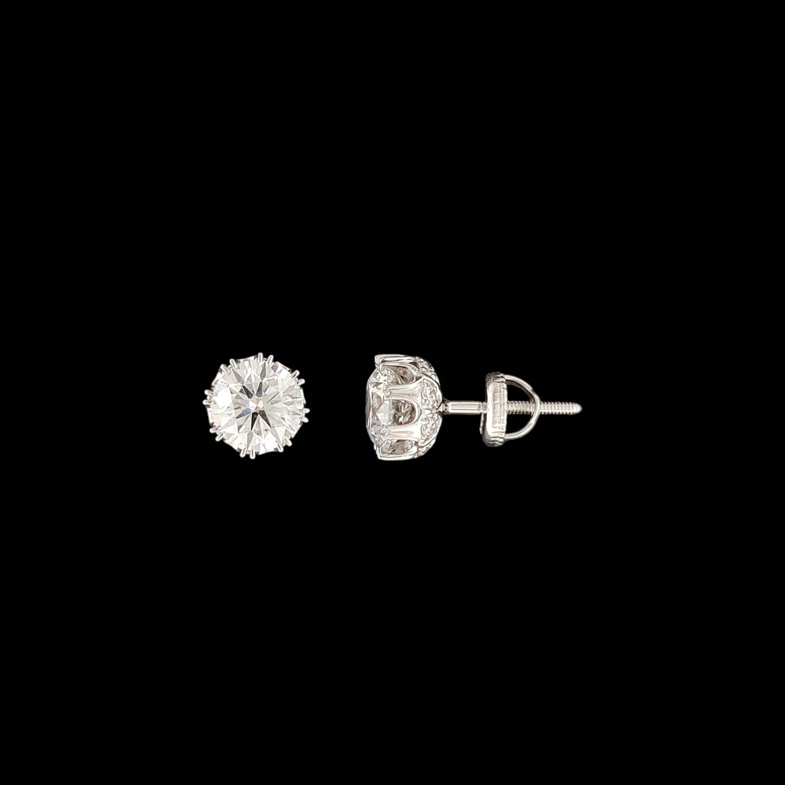 Eight-Prong Crown Solitaire Diamond Stud Earrings in 14K White Gold