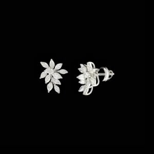Marquise Diamond Botanical Leaf Cluster Stud Earrings in 14K White Gold