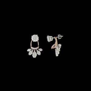 Round Diamond Stirrup & Pear Droplet Fan Earrings in 14K Two-Tone Gold