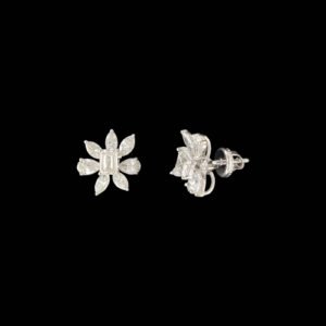 Emerald Cut Floral Marquise Lab Diamond Studs in 14K White Gold