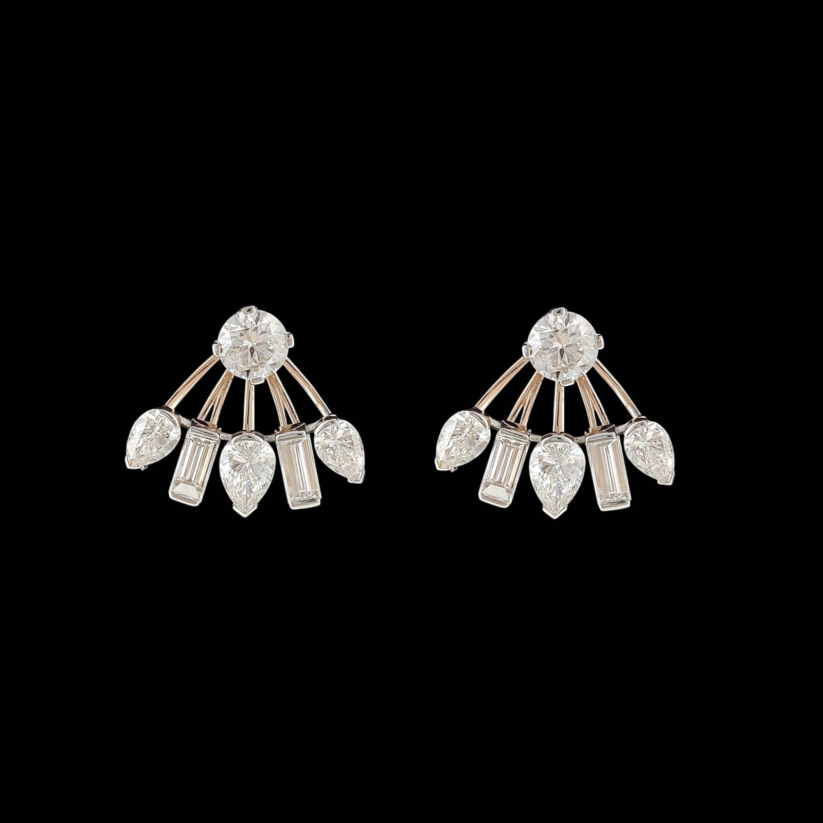 Round Diamond Solitaire Sunburst Ear Jacket in 14K Two-Tone Gold