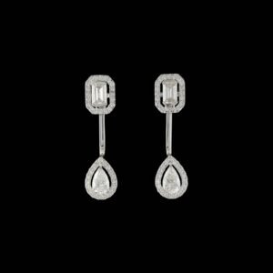 Emerald & Pear Diamond Geometric Bar Drop Earrings in 14K White Gold