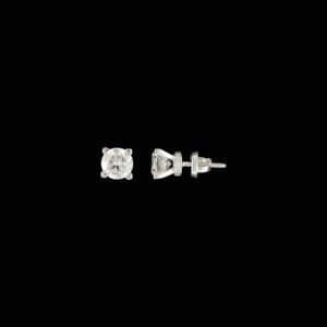 Four-Prong Pav? Collar Solitaire Diamond Stud Earrings in 14K White Gold