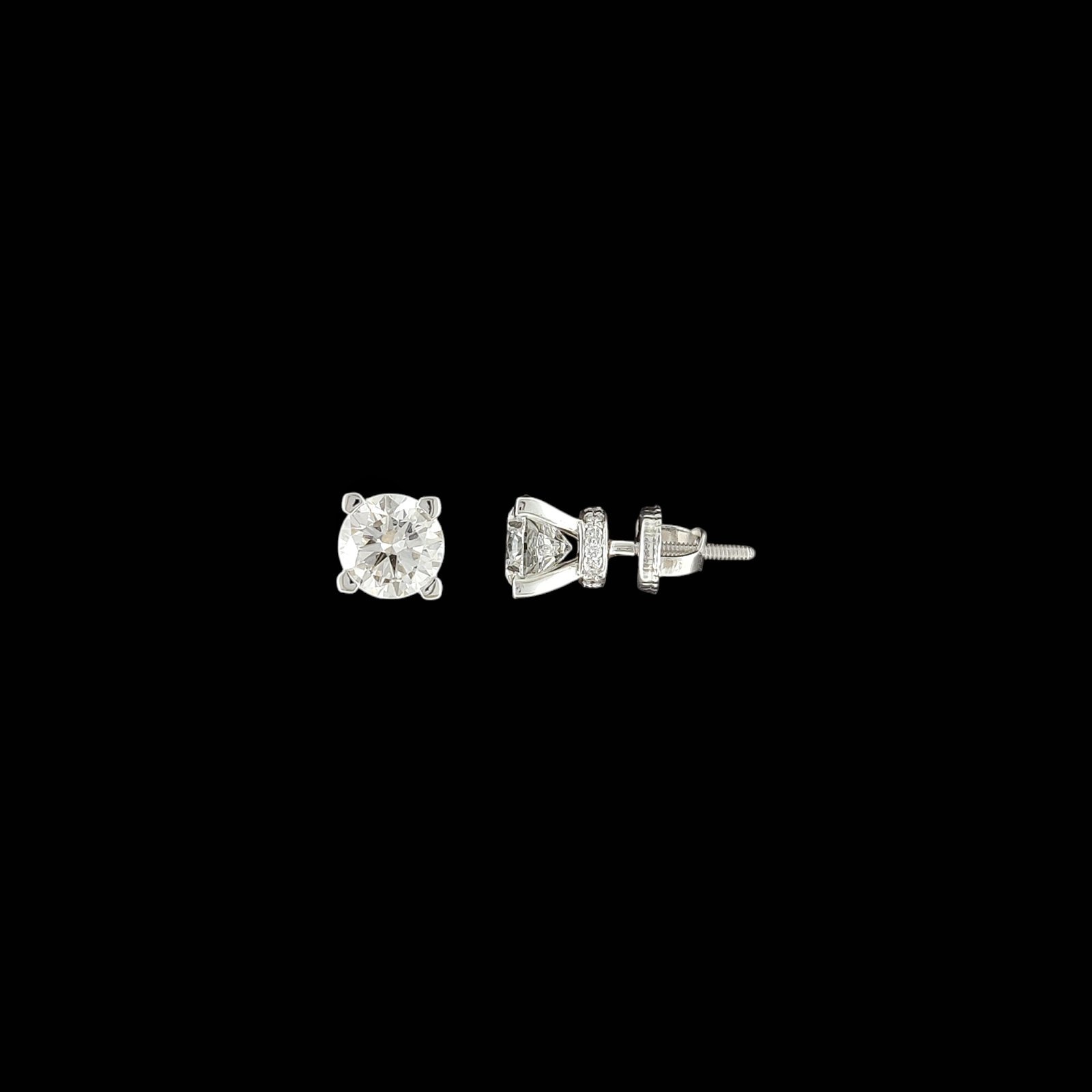Four-Prong Pav? Collar Solitaire Diamond Stud Earrings in 14K White Gold