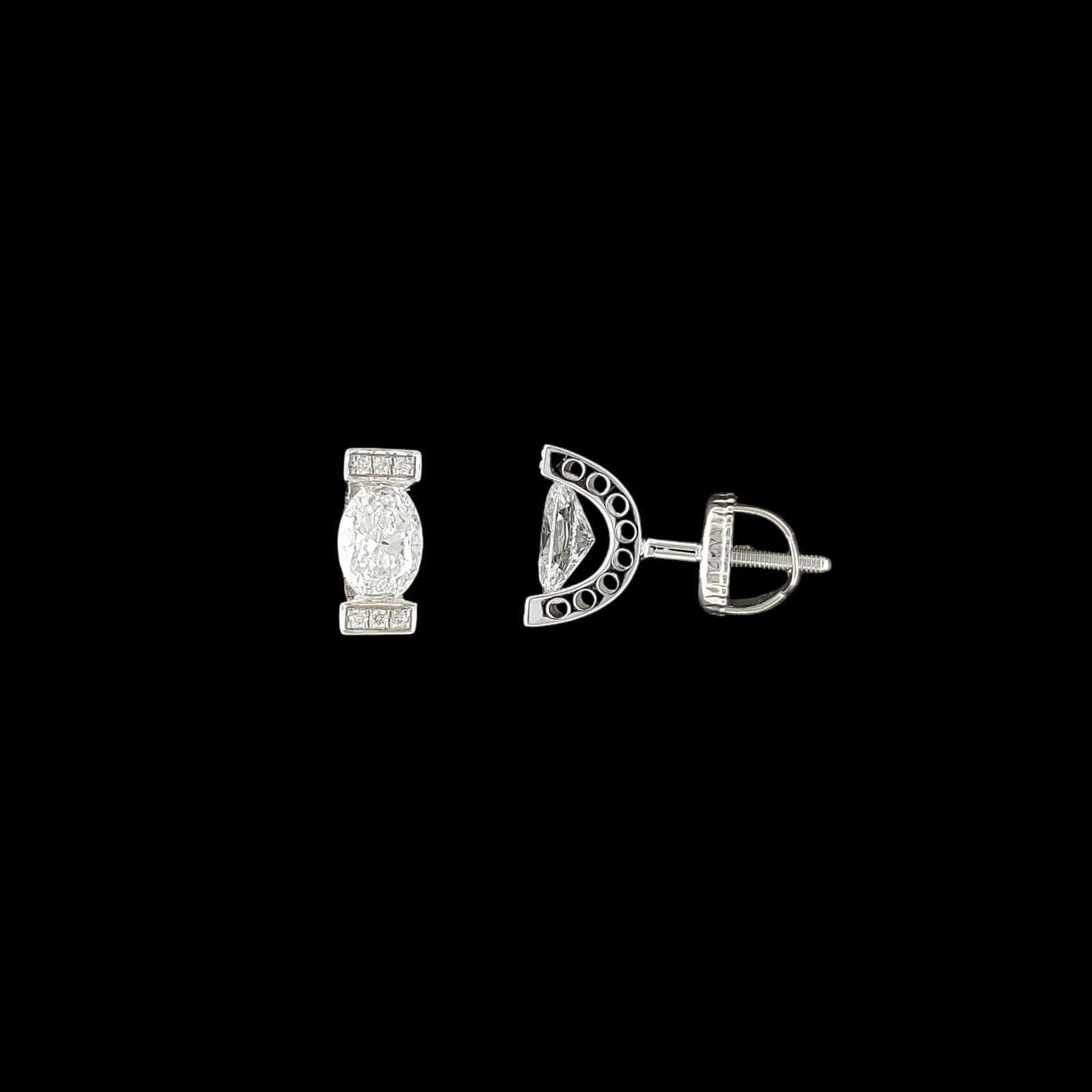 East-West Marquise Pav? Bar Geometric Stud Earrings in 14K White Gold