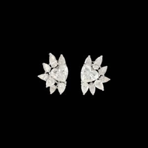 Heart Brilliant Lab Diamond Wing Ear Climber Studs in 14K White Gold