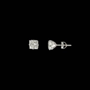 Princess Cut Scrolled Filigree Solitaire Stud Earrings in 14K White Gold