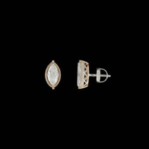 Marquise Diamond Bezel-Edge Trellis Halo Studs in 14K Two-Tone Gold