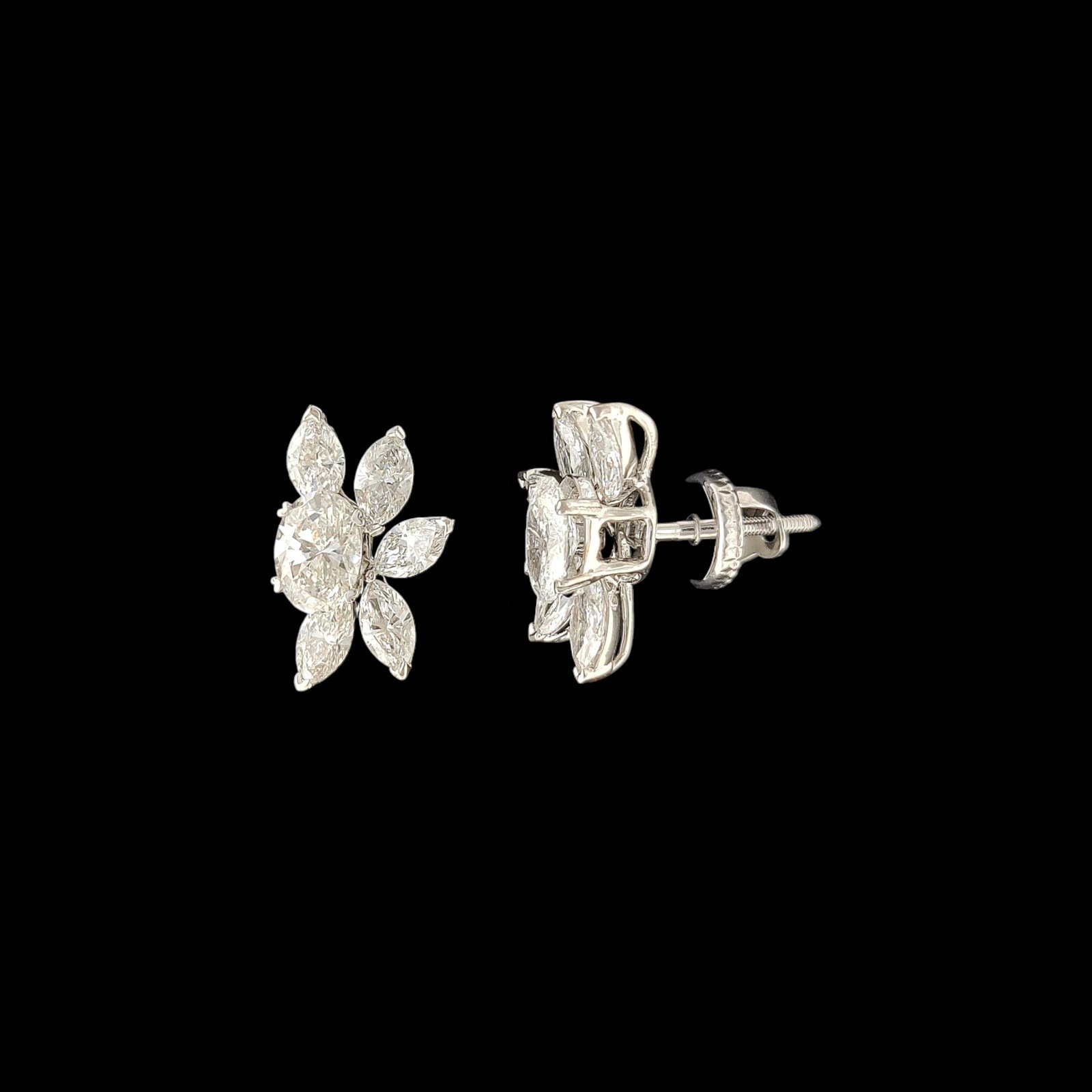 Oval Solitaire Marquise Wing Floral Studs in 14K White Gold 1 Oval Solitaire Marquise Wing Floral Studs in 14K White Gold