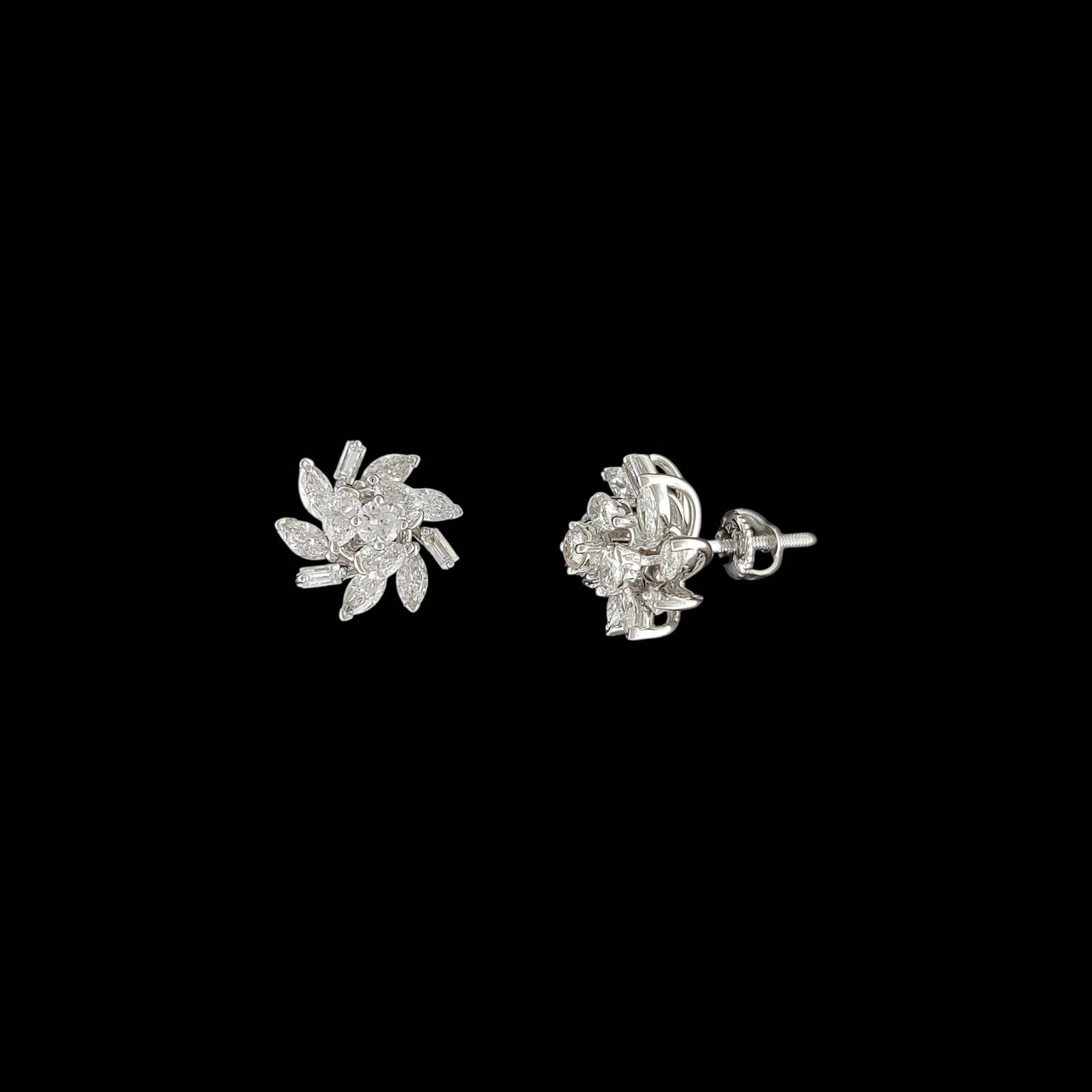 Pinwheel Whirlwind Marquise & Baguette Diamond Studs in 14K White Gold