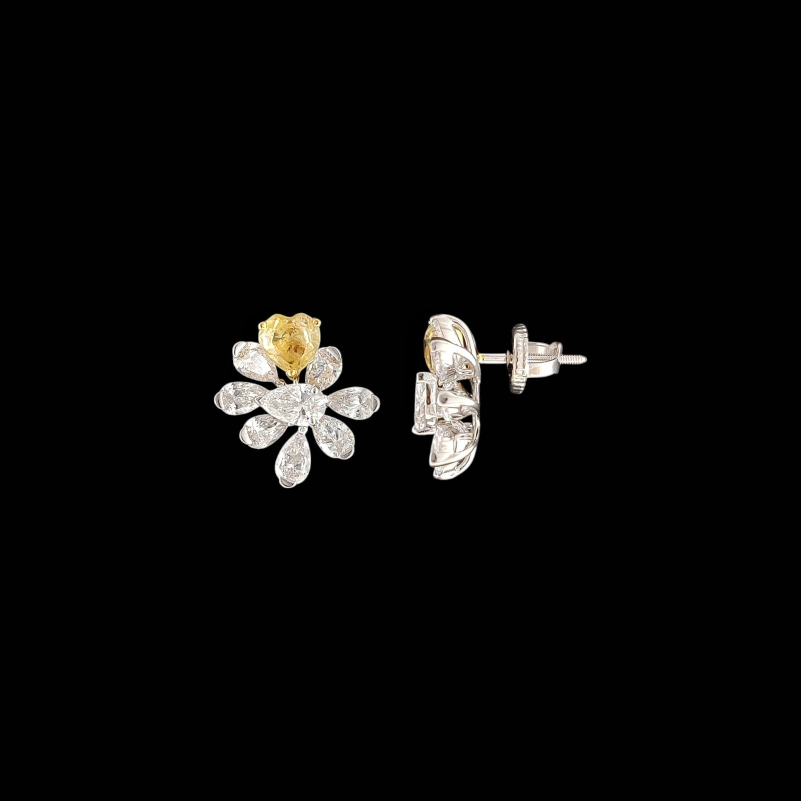 Fancy Yellow Heart & Marquise Flower Lab Diamond Studs in 14K Gold 1 Fancy Yellow Heart & Marquise Flower Lab Diamond Studs in 14K Gold