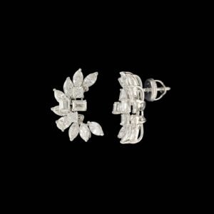Baguette & Marquise Diamond Curved Wing Ear Climbers in 14K White Gold
