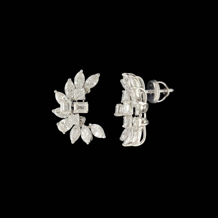 Baguette & Marquise Diamond Curved Wing Ear Climbers in 14K White Gold