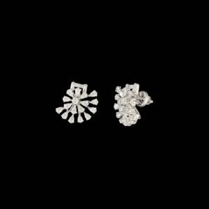 Baguette Crown Floral Fan Lab Diamond Earrings in 14K White Gold