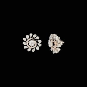 Spiral Vortex Cluster Diamond Stud Earrings in 14K Two-Tone Gold