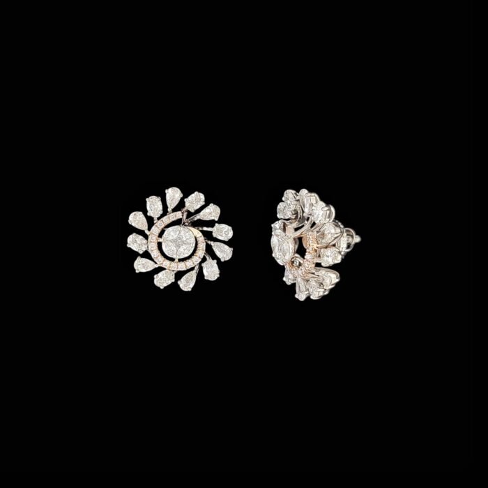 Spiral Vortex Cluster Diamond Stud Earrings in 14K Two-Tone Gold