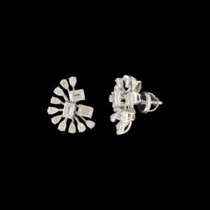 Baguette Fan & Pear Diamond Wave Ear Climbers in 14K White Gold