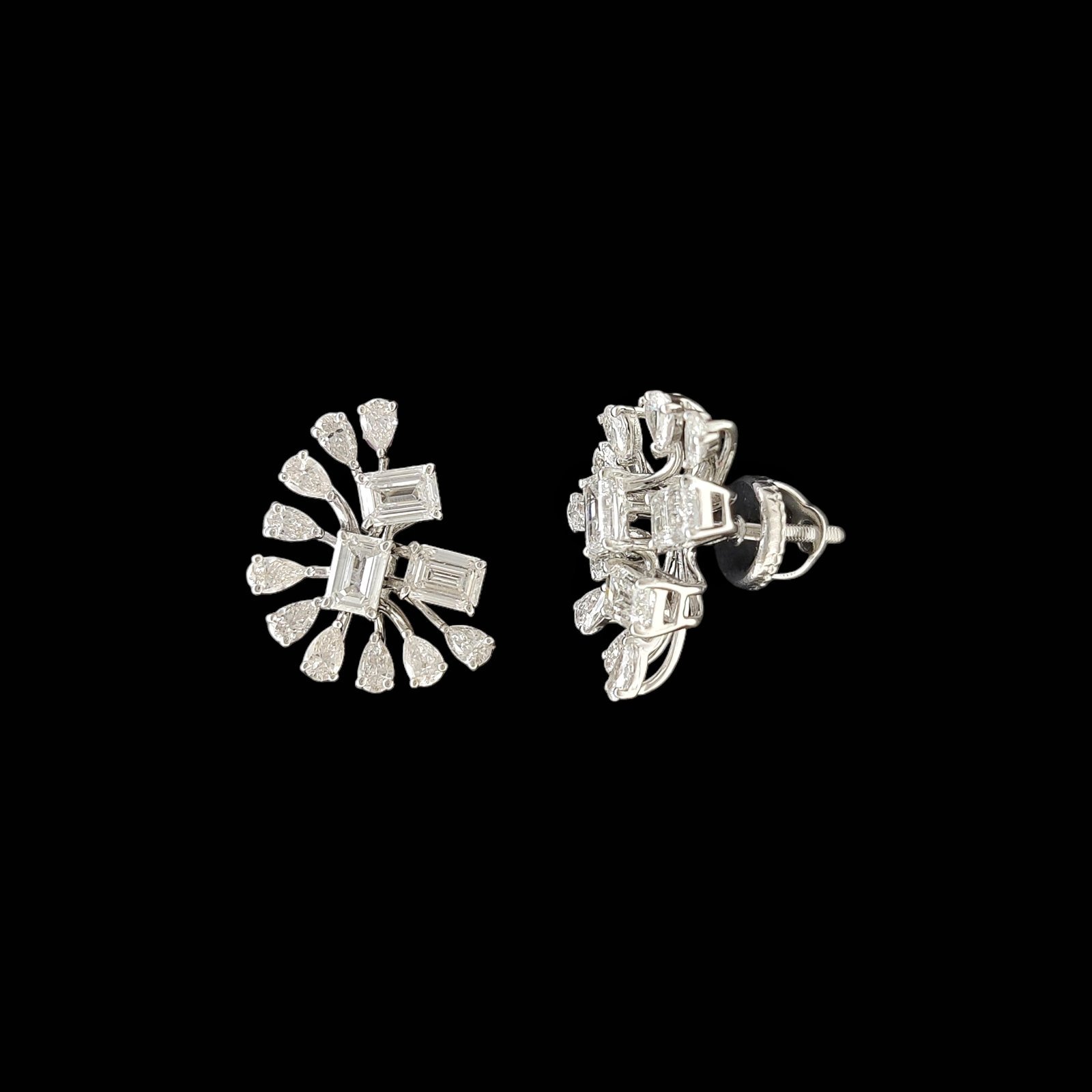 Baguette Fan & Pear Diamond Wave Ear Climbers in 14K White Gold 1 Baguette Fan & Pear Diamond Wave Ear Climbers in 14K White Gold