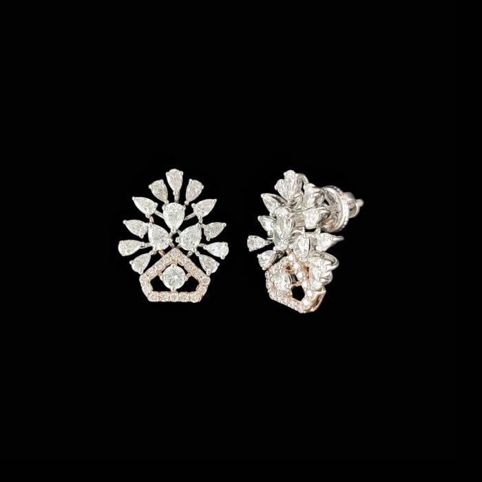 Rose Gold Geometric Arch Diamond Cluster Studs in 14K Gold