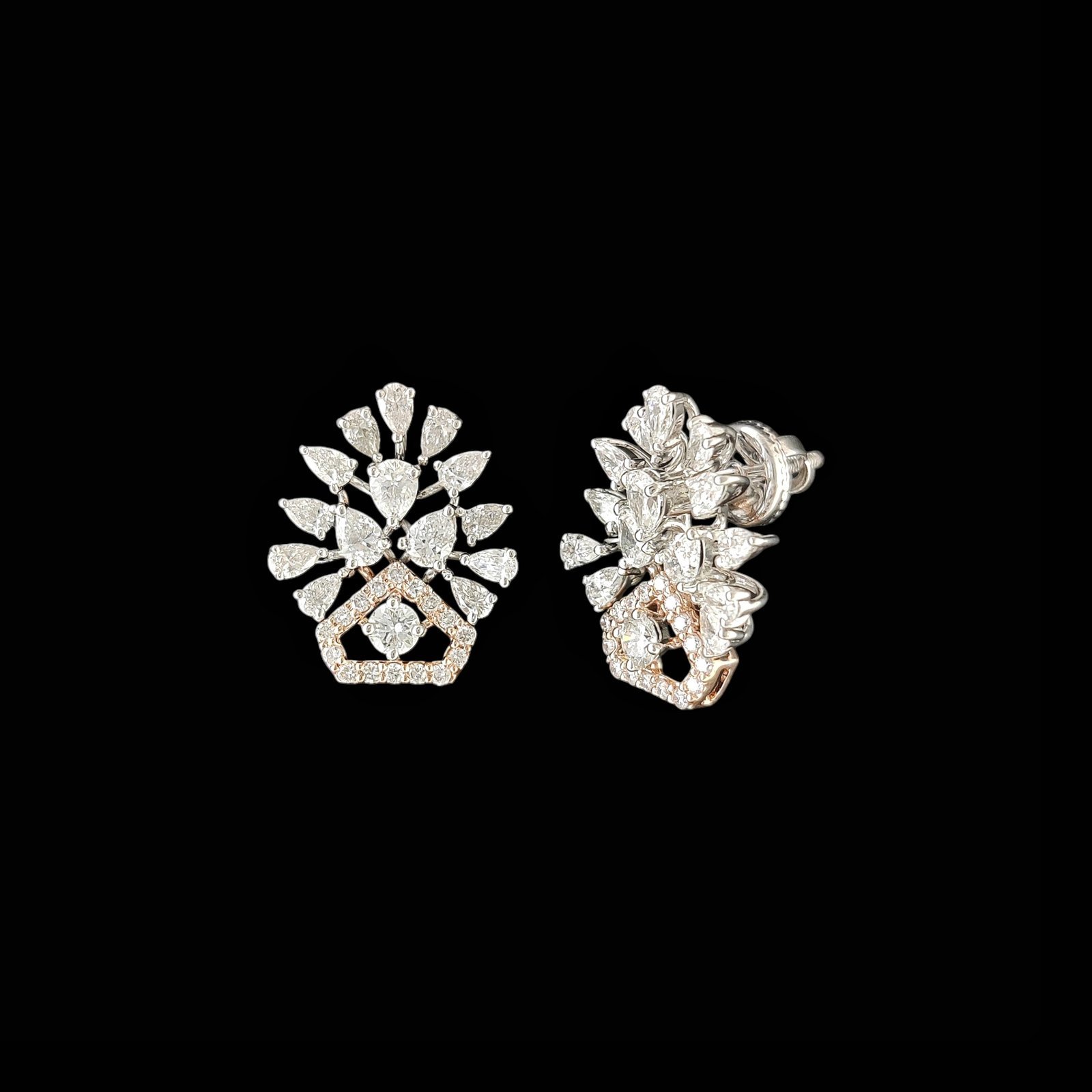 Rose Gold Geometric Arch Diamond Cluster Studs in 14K Gold 1 Rose Gold Geometric Arch Diamond Cluster Studs in 14K Gold