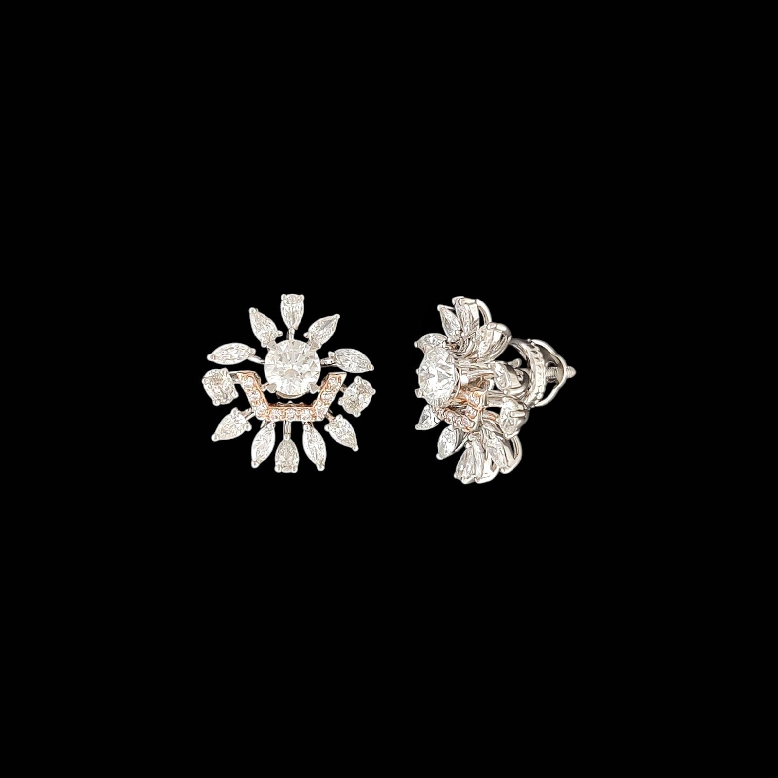 Geometric Chevron Halo Floral Diamond Studs in 14K Two-Tone Gold 1 Geometric Chevron Halo Floral Diamond Studs in 14K Two-Tone Gold
