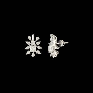 Princess Cut Snowflake Starburst Diamond Studs in 14K White Gold
