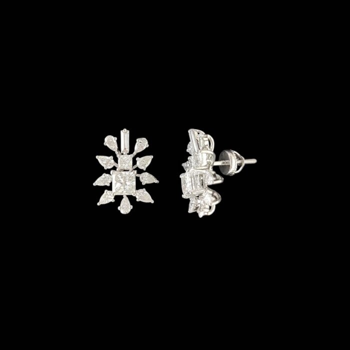 Princess Cut Snowflake Starburst Diamond Studs in 14K White Gold