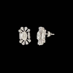 Oval Solitaire Baguette Frame & Pear Petal Studs in 14K White Gold
