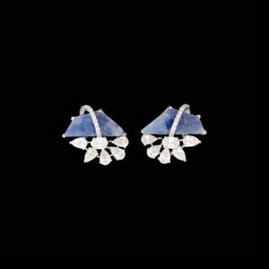 Geometric Raw Tanzanite & Diamond Arch Stud Earrings in 14K Two-Tone Gold