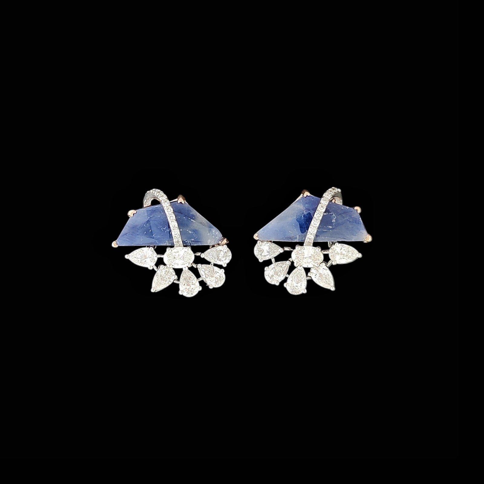 Geometric Raw Tanzanite & Diamond Arch Stud Earrings in 14K Two-Tone Gold 1 Geometric Raw Tanzanite & Diamond Arch Stud Earrings in 14K Two-Tone Gold